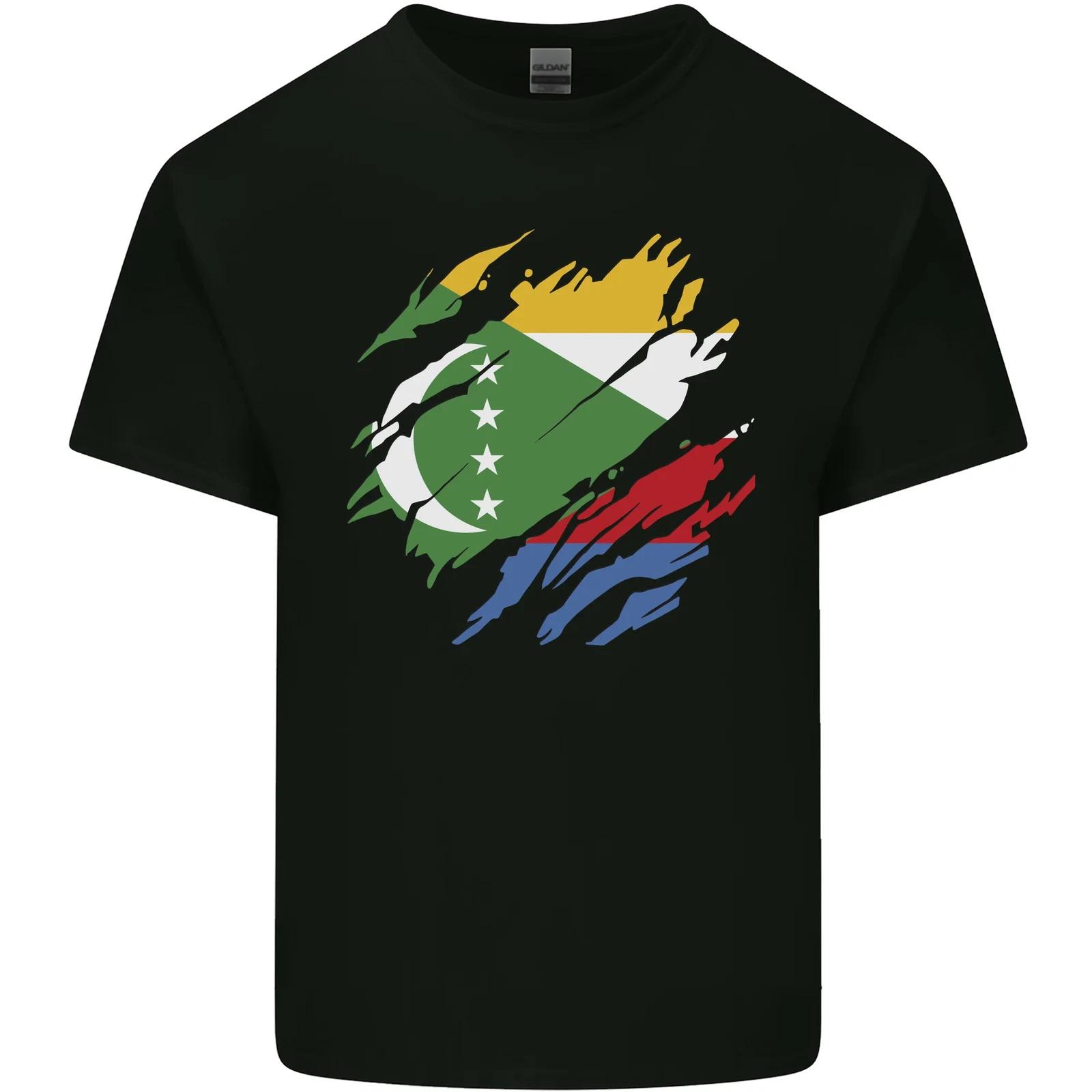 Torn Comoros Flag Comorian Day Football Kids T-Shirt Childrens 3XL