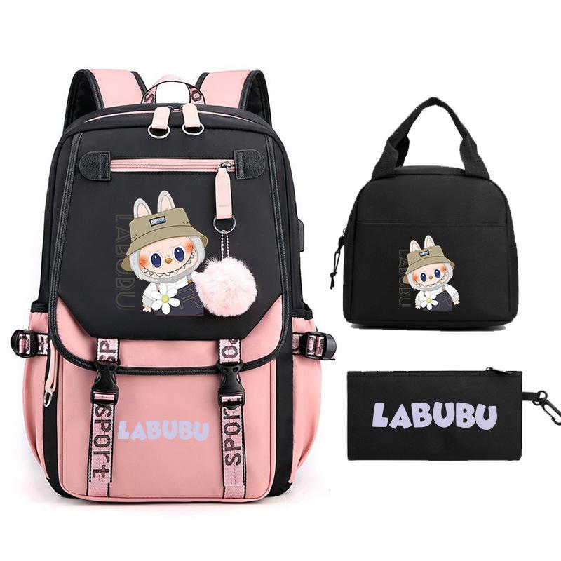 New Labub Children's Schoolbag, Backpack, Shoulder Pencil Case, Three-piece Set, Cute.