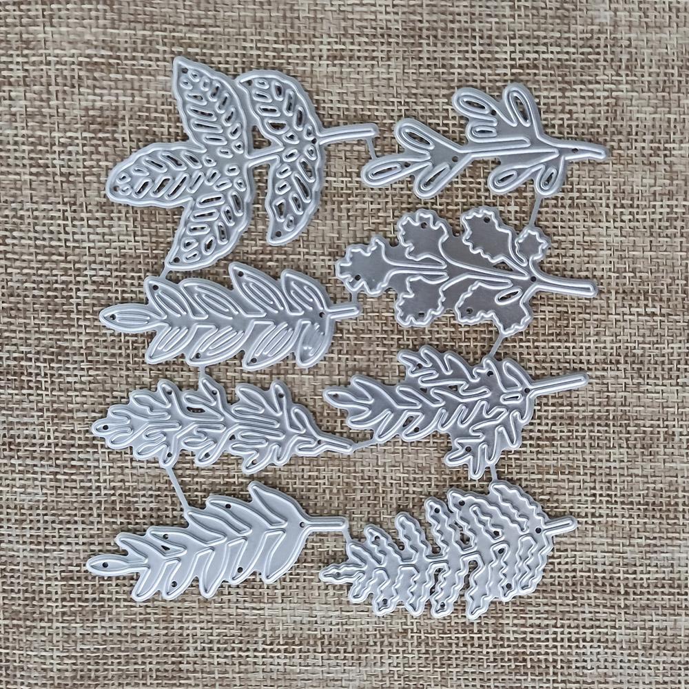 8pcs Leaves Frame Metal Silvery Stencil Embossing Cutting Dies For Diy Scrapbooking Paper Album Cards Making