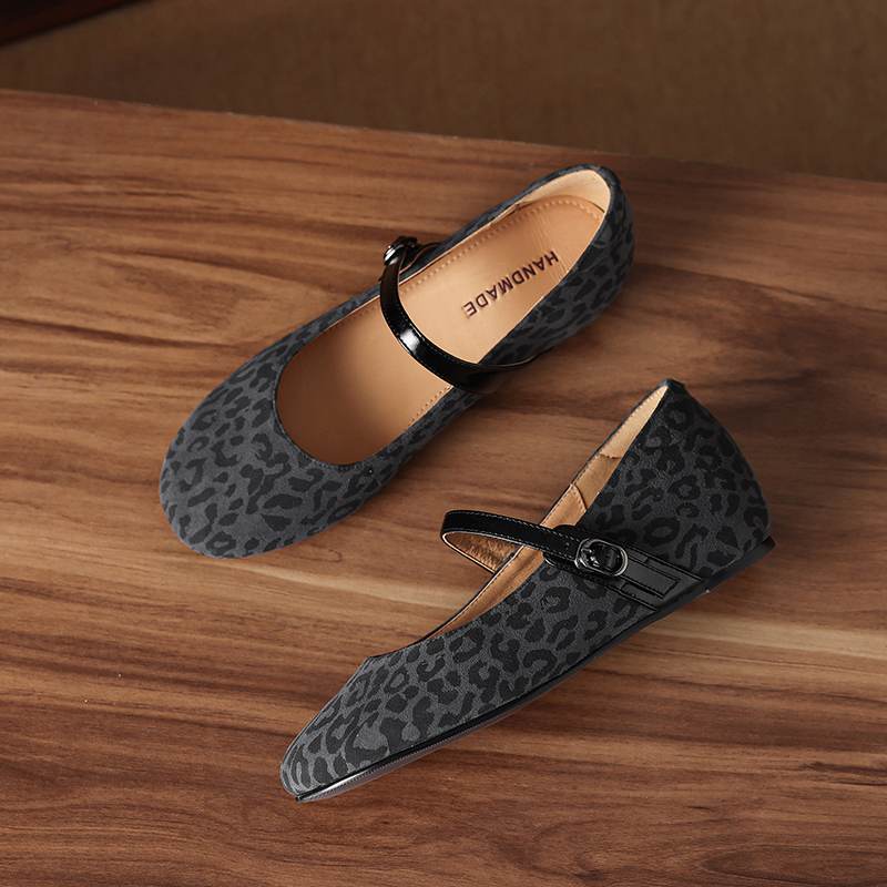 Krazing Pot Piele intoarsa Varf Rotund Marimea 42 Tocuri Joase Curele cu Catarama Imprimeuri Leopard Pompă de Toamnă Vintage cu Platformă