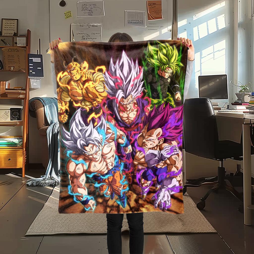 1PC Son Goku  Print Flannel Blanket, High quality All Seasons, Home Decor, Warmth and Comfort, Perfect for Christmas Gifts