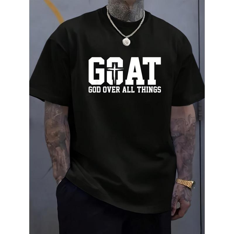 

European sizes GOAT God Over All Things God Faith Jesus T T Shirt Men Relaxed Fit Clothing for All Seasons Breathable Sweat Wicking S чёрный