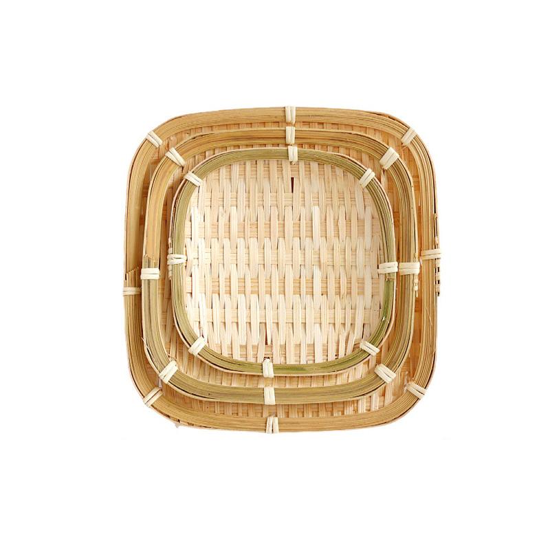 3Pcs/Set Bamboo Round Storage Tray Fruit Handwoven Vegetable Container Cake Plate Basket Kitchen