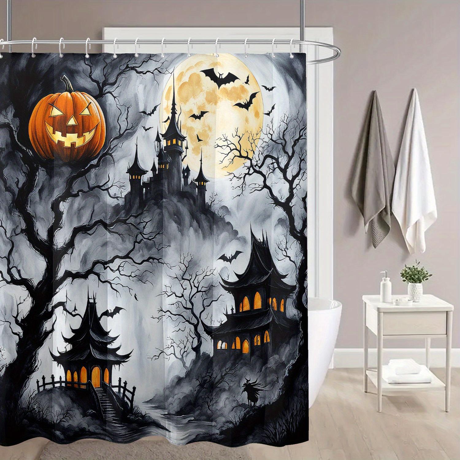 

Festive Halloween Print Bath Curtain: With Hooks, For Bathtub And Shower, Artistic Cartoon Design, Suitable For All Seasons W60H190(CM)-1 Pcs