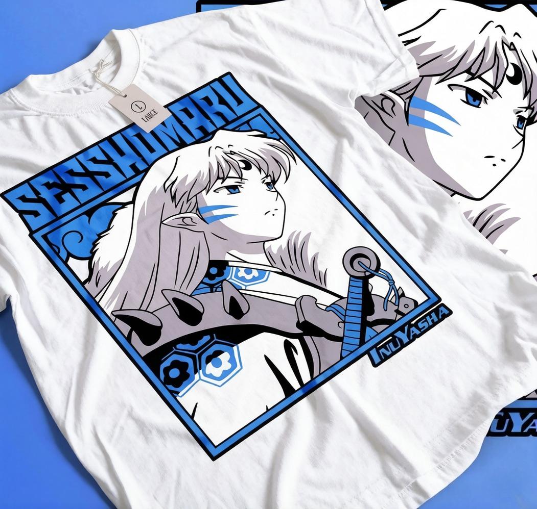 Inuyasha Sesshomaru Tshirt Inu Yasha Kawaii Shirt Unisexs and Womens Summer Cotton Comfortable Loose Fashion Top S