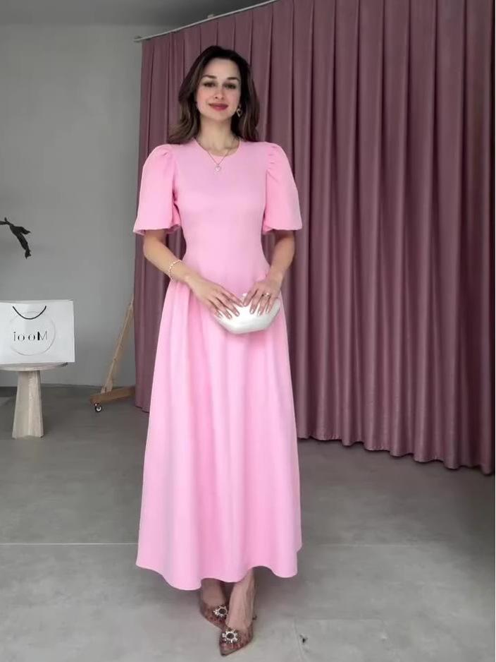 2025 Summer Elegant Sweet Temperament Short Sleeve Long Dress for Women