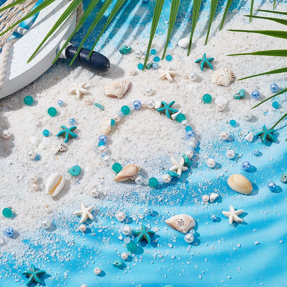 

UNICRAFTALE 820pcs 15 Styles Summer Beach Beads Ocean Style Beads Starfish Beads Natural Shell Charms Glass Pearl Round BeadsSea Animal Bead Set Sea
