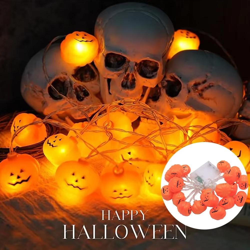 Halloween LED 10/20 LED 3D Gresskar Lyslenke Batteridrevet Dekorative Lyslenker for Happy Halloween Fest Hjem Atmosfære Dekorasjon