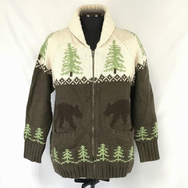 

Eddie Bauer/Cowichan Sweater/Women’s PXL/White×Brown/Nordic Pattern/Knit Jacket/Outer