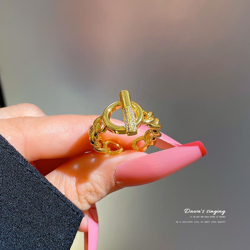 Real Gold Couple Ring, Women'S Tide Fashion Plain Ring, Adjustable Opening Ring, Frigid Wind Ot Ring