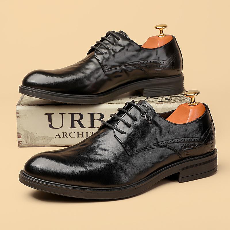 Leather Shoes Men's Genuine Leather New Autumn Hand-scratched Business Casual Men's British and Korean Version Working Groom Wedding Leather Shoes