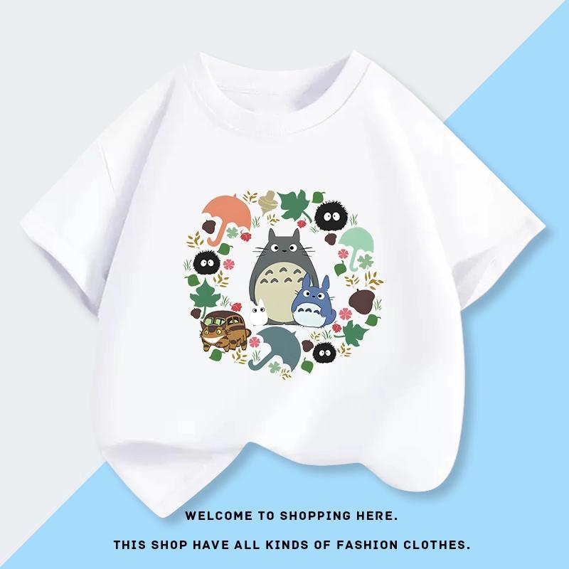 Totoro Mode bedrucktes Kinder-Kurzarm-T-Shirt aus reiner Baumwolle im Sommer, Bonbonfarbe, Koreanische Version, Lässiges Oberteil