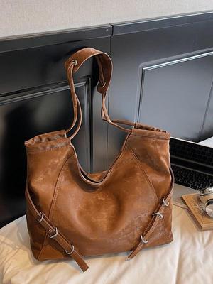 Meilaide Britischer College-Stil Faux-Wildleder Umhängetasche - Große Kapazität Damen Crossbody & Tote