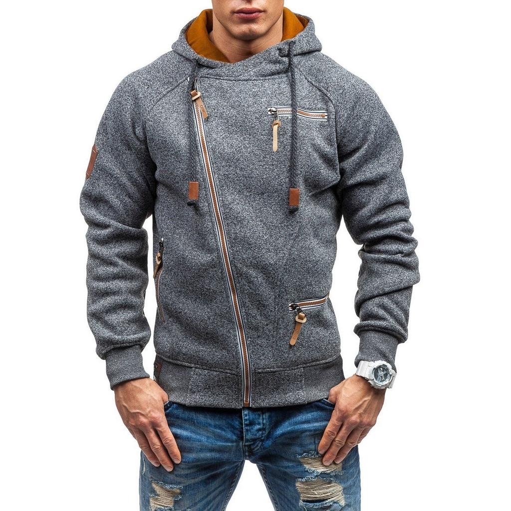 Herren-Pullover mit farbigem Reißverschluss, langärmelig, Kapuzen-Sweatshirt, Oberteil, Bluse