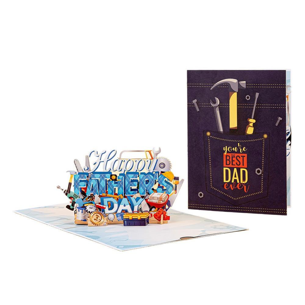 Creative Multicolor Happy Father's Day Greeting Cards with Envelop 3D Pop-Up Card Cartoon Pattern Congratulation Cards Gift