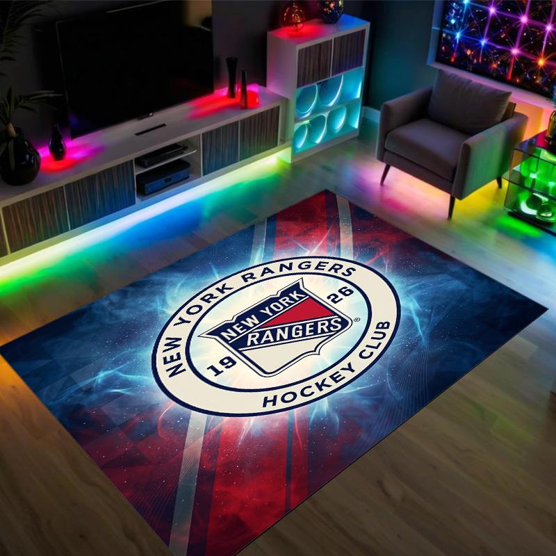 New York Rangers Design Crystal Velvet Carpet Cozy Non?Slip Printed Rug For Bedroom Living Room Entrance