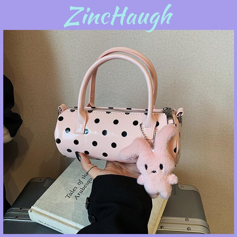 Polka Dot Pu Material Circular Tote Bag For Women With Zipper Closure For Daily Use