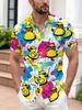 Colorful Retro Short-Sleeve Button-Up Shirt Featuring a Rubber Duck Print In a Memphis Style from The 80S for Men