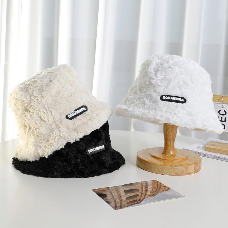 Versatile Warm Japanese Bucket Basin Hat Trendy Hat Women's Autumn and Winter New Imitation Plush Bucket Hat Shows Small Face