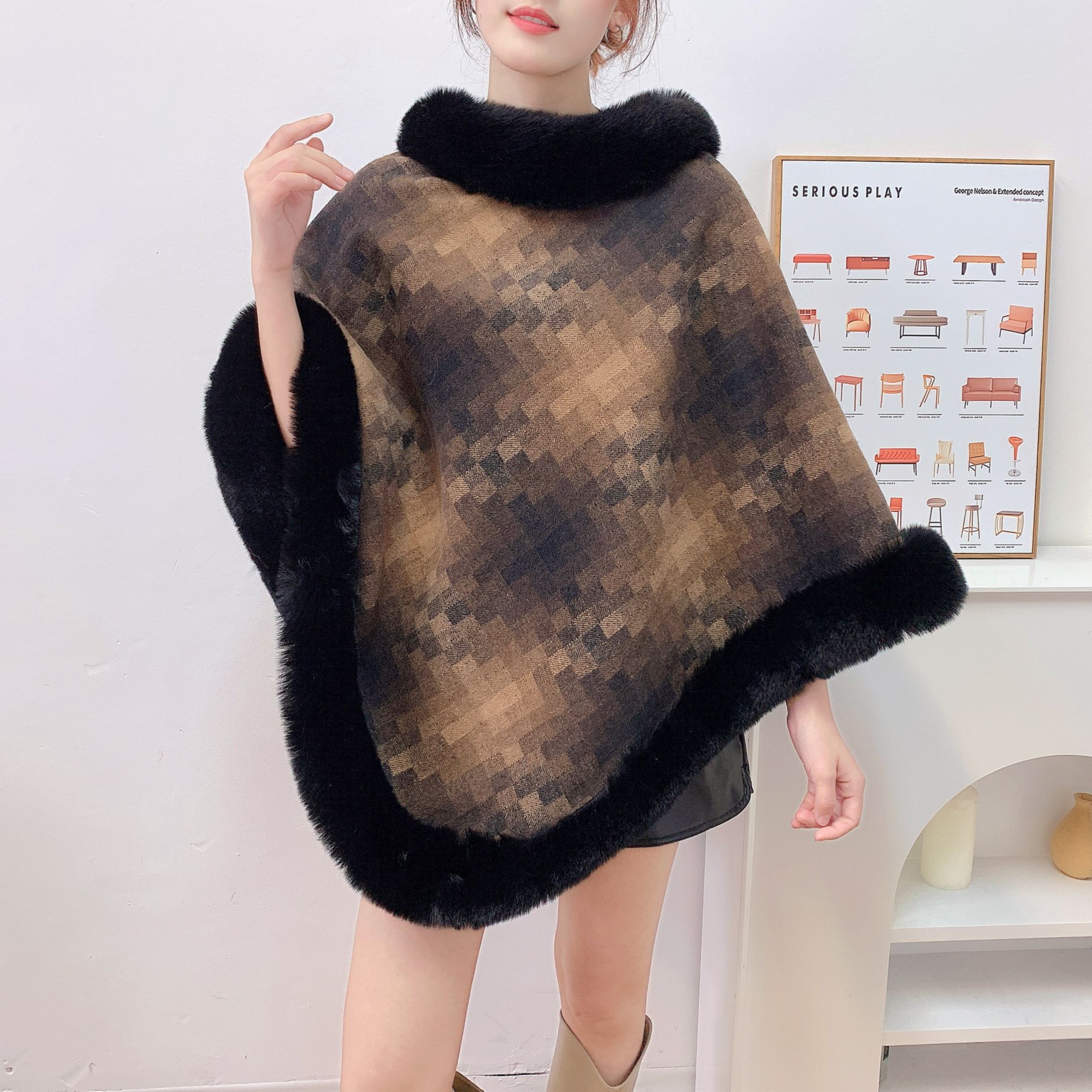 

New Warm Shawl Cape for Autumn and Winter хакі