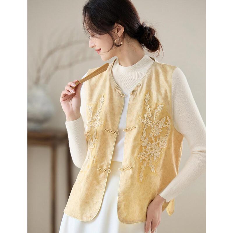ORIGIN Women s Chinese Style V-Neck Loose Print Top L