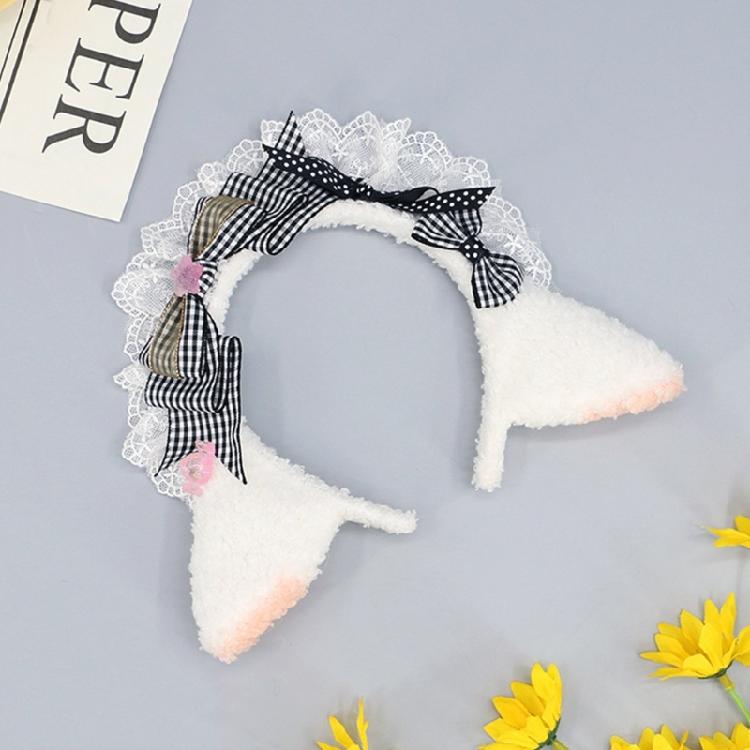 Lovely Headband Sheep Ear Shape Hairhoop with Pleated Lace for Cosplay Decors