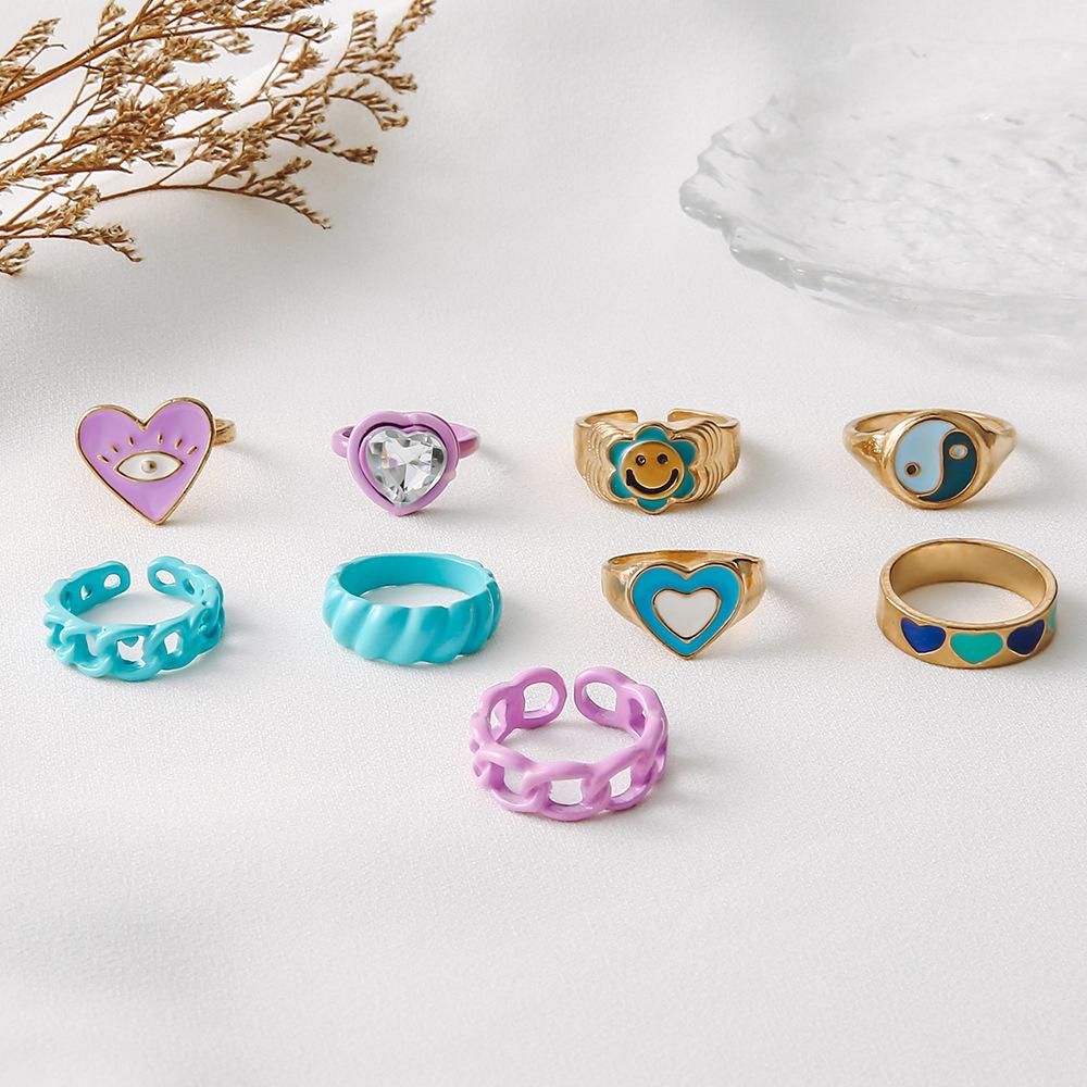 Personalized Color Oil Drop Ring, Fashionable And Colorful Sunflower Smiley Face, Love Diamond-Set Simple Ring