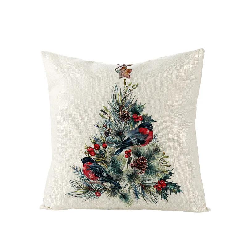 Nordic New Christmas Pillowcase Watercolor Wreath Linen Cushion Cover Sofa Cushion Cover