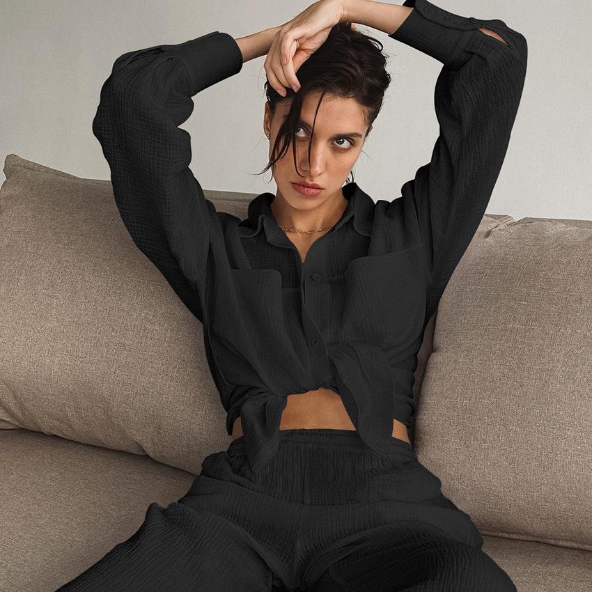 Pigiama da donna in mussola di cotone a maniche lunghe, set da 2 pezzi, indumenti da notte, tuta casual da donna, indumenti da notte primaverili, tuta da casa