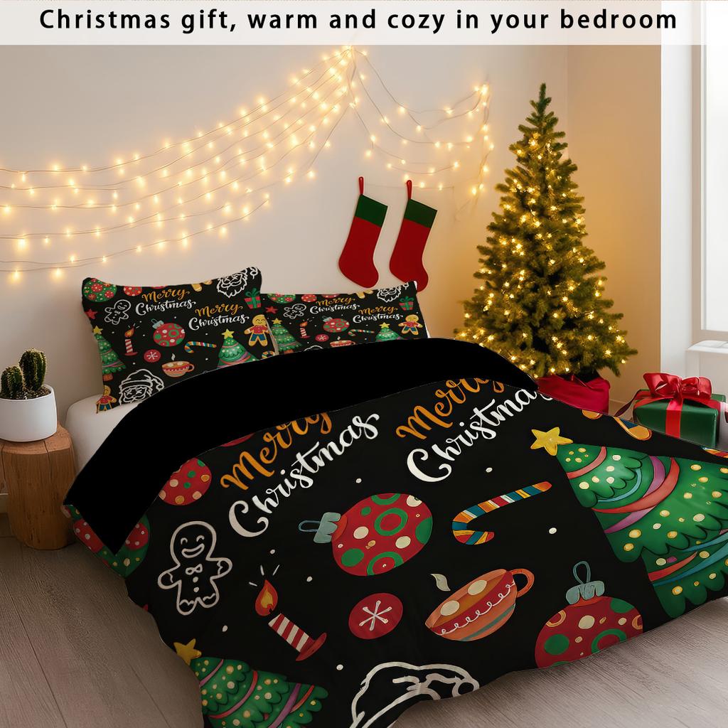 3pcs Merry Christmas Print Coreless Duvet Cover Set Multiple Sizes for Bedrooms Dormitories Soft Comfortable, Machine Washable