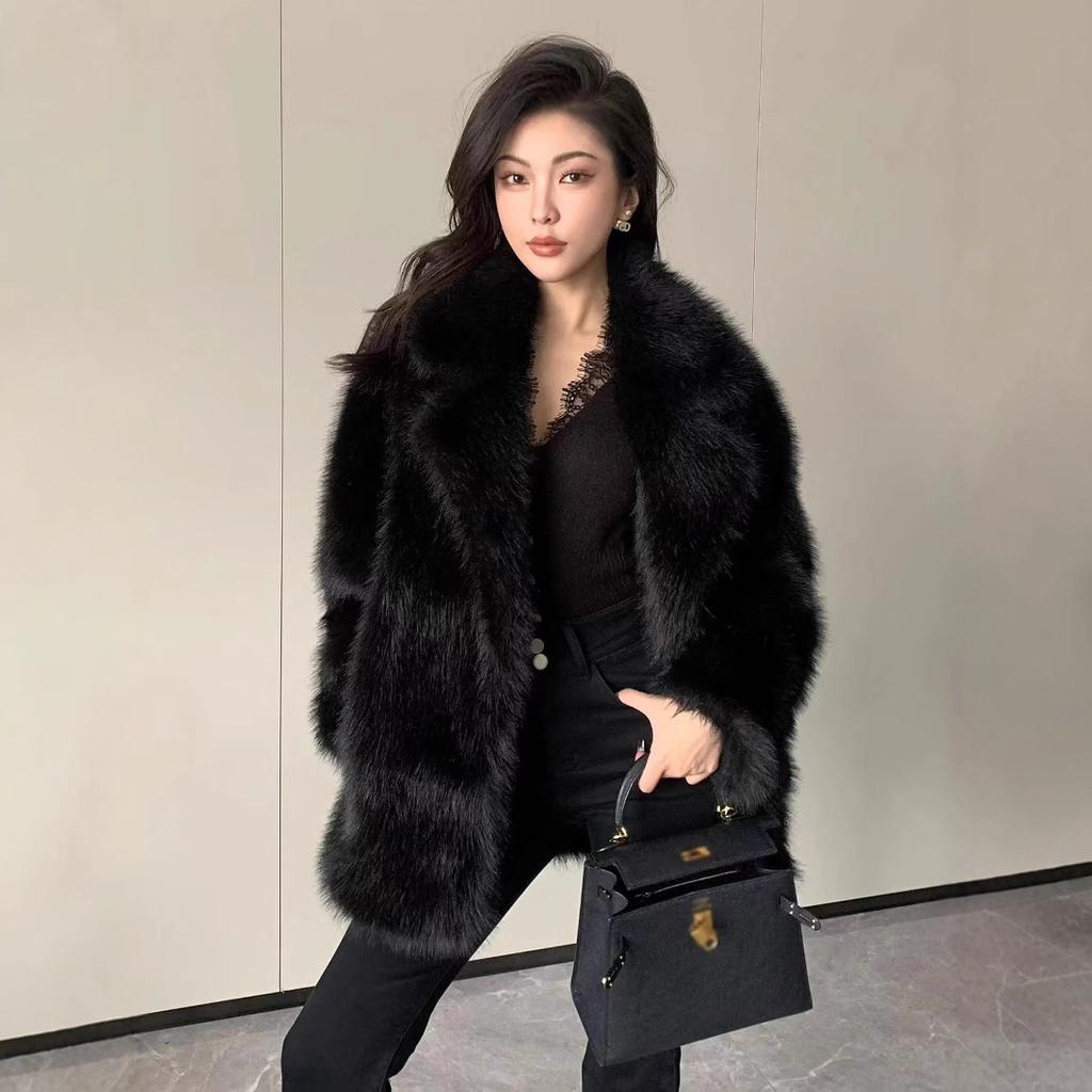 2025 Neuer Fuchspelz-Grasmantel für Damen Mittellang Lockerer Kragen Jung Pelzmantel
