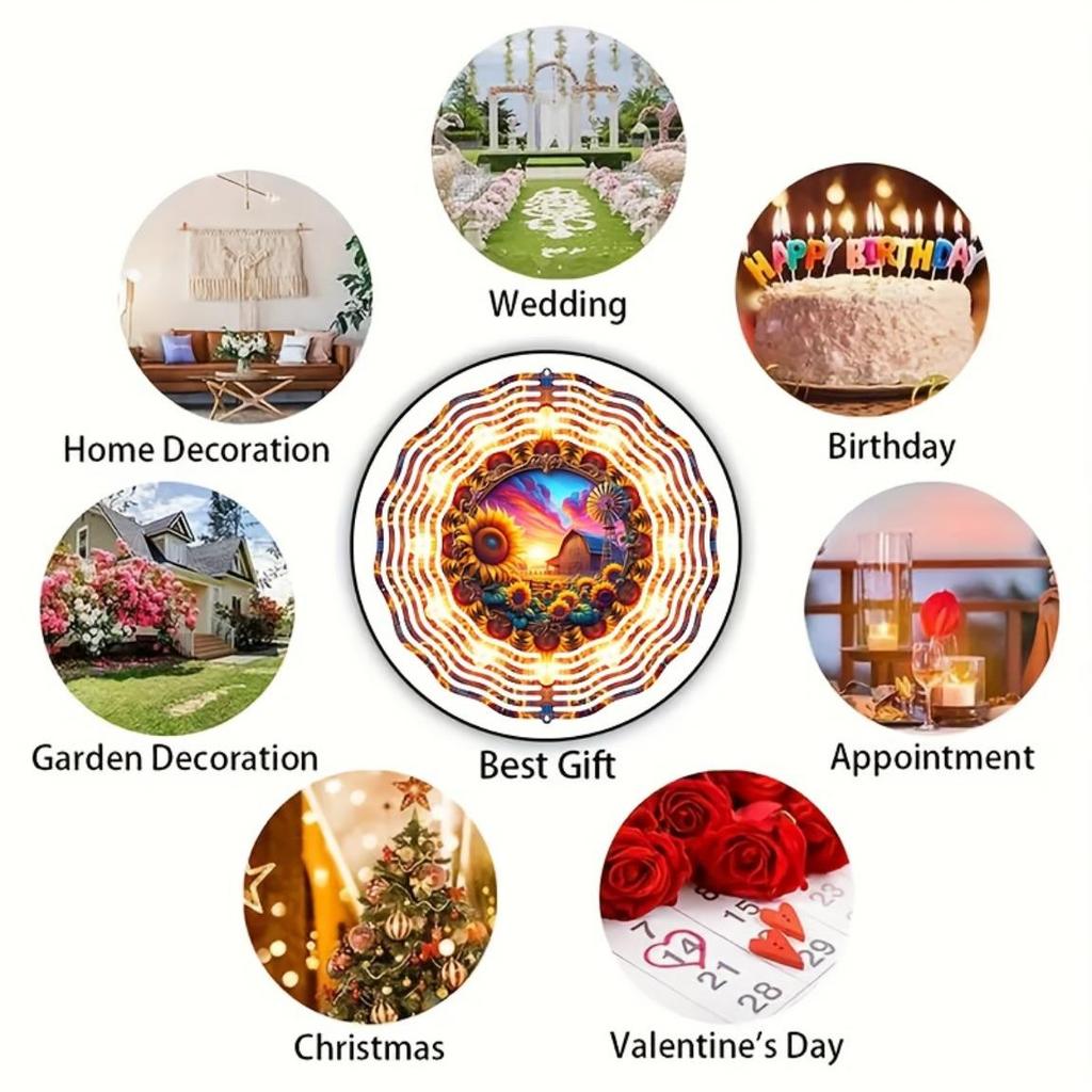 10 Inch Metal Wind Spinner for Garden Decor Vibrant Sunrise Geometric Design 360 Rotating Hook Indoor Outdoor Yard Art No Electricity