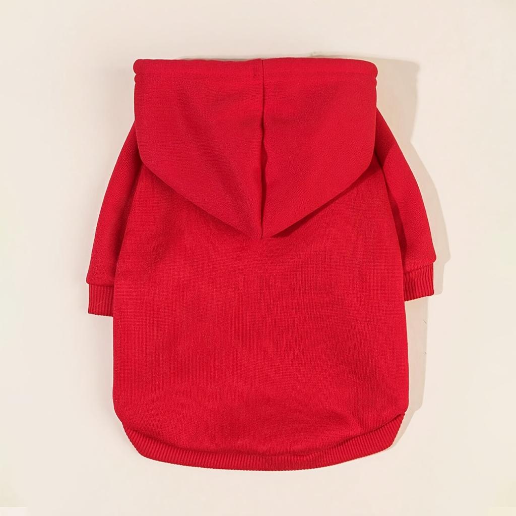 1pc Cozy Red Polyester Hoodie for Cats and Dogs - All-Season Casual Pet Sweatshirt with Drawstrings, Indoor/Outdoor Comfort