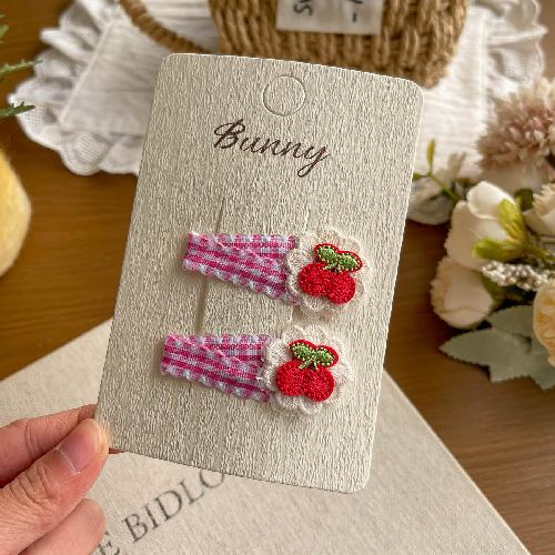 2pcs Plaid Strawberry Cherry BB Clip Fabric Bangs Side Clip Barrettes Headwear Girl Hairpin Hair Clip Children Hair Accessories