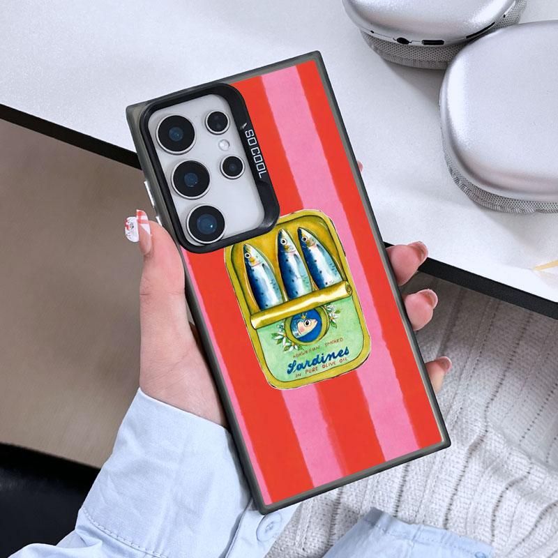 For Samsung Galaxy S24 S23 Ultra Plus FE S25 S22 Ultra Plus S21 FE Laser Phone Case Sardines Canned Pattern Shockproof Covers