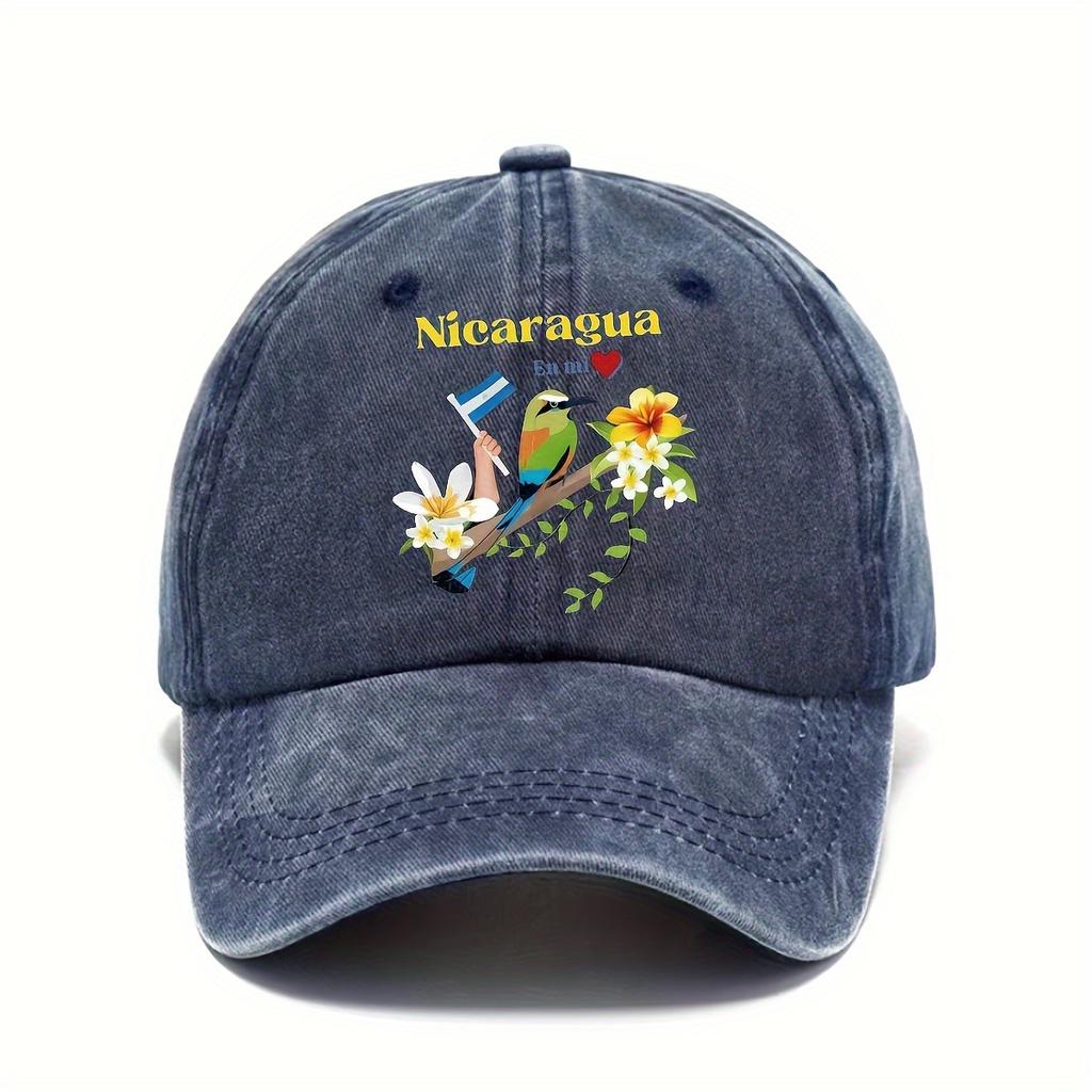 Nicaragua Flag Bird Flowers Denim Baseball Cap Vintage Washed Adjustable Dad Hat Casual