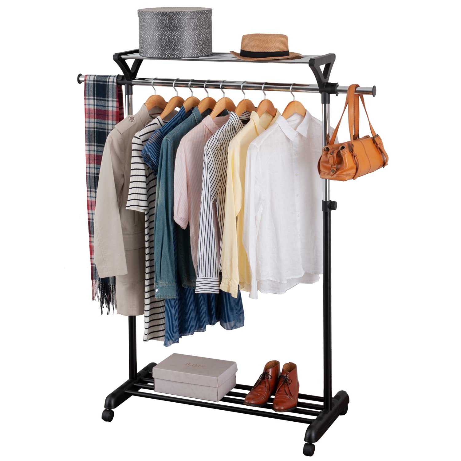 

Doshisha Hanger Hanging and with Top and Bottom Vertical and Horizontal Pipe Total Load Capacity with Large Clothes Storage Pipe Clothes Indoor Rack, чёрный