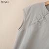 ZANZEA Women Casual Round Neck Solid Color Sleeveless Blouse