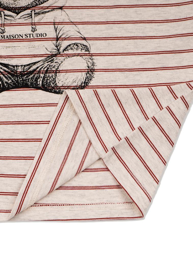 LA MAISON STUDIO Maison Bear Friends Stripe Ringer Short Sleeve Deepred(Fcg2Ts763W)