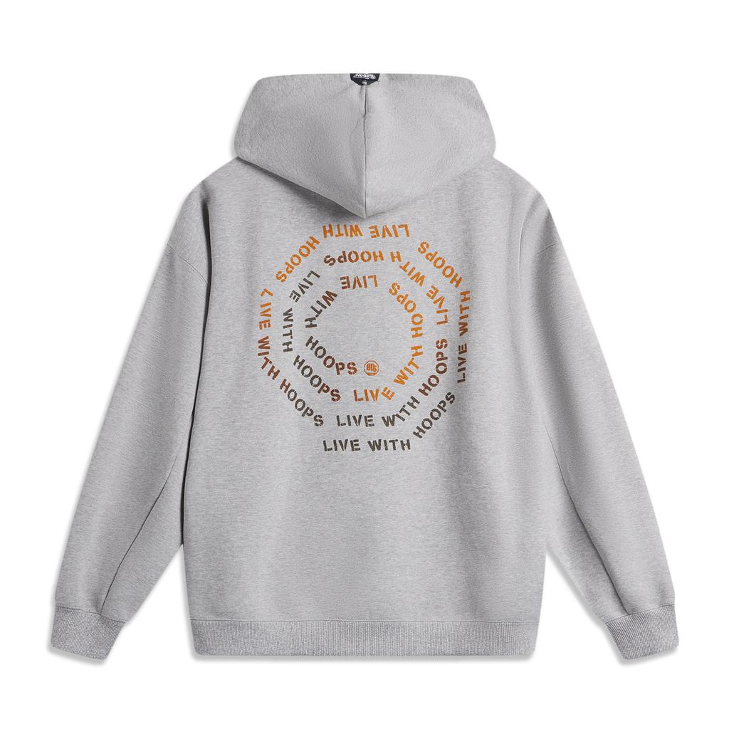 Li Ning Badfive Comfortable Casual Hooded Letter Print Loose Fleece Sweatshirt Men Sweatshirt Gray AWDU503-4