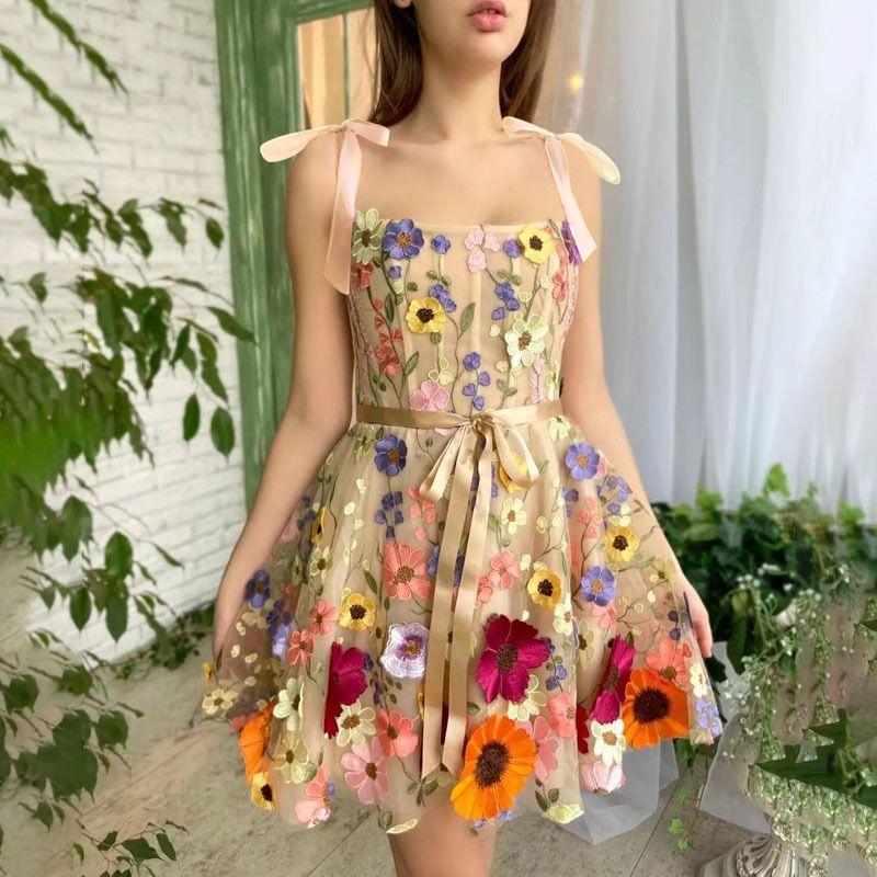 

2024 3D Flower Embroidered Hip Hugging Dress Flower color L