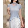 Demana Women's Summer Linen-Lyocell Blend Knit Top with Ribbon Tie
