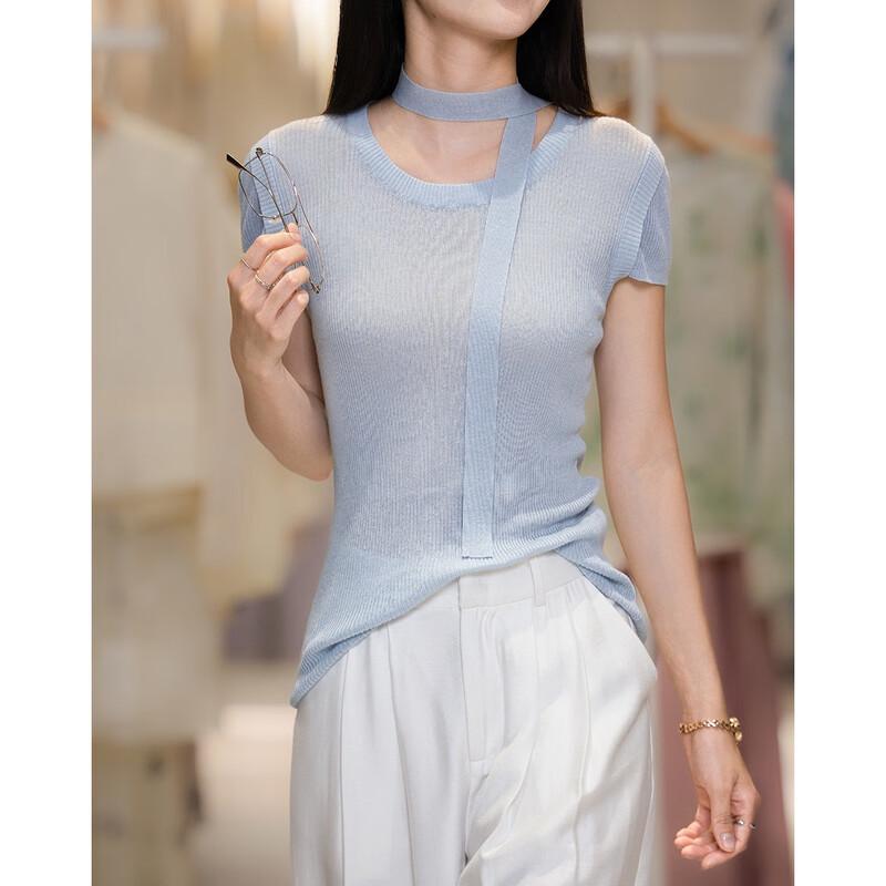 Demana Women's Summer Linen-Lyocell Blend Knit Top with Ribbon Tie