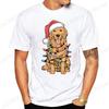 New Mens TShirts Christmas Golden Retriever Print TShirts Round Neck Short Sleeve Casual Tshirt Happy New Year Dog Shirts