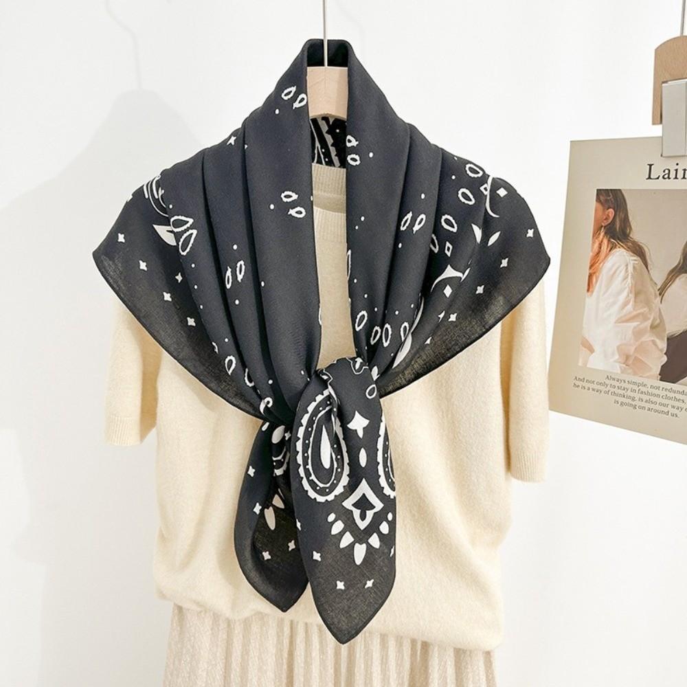 Lightweight Breathable Paisley Printed Scarf 90cm Soft Square Scarf Vintage Print Windproof Women Head Scarf Woman's Accessory