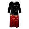 Women's Casual Round Neck Christmas Print Midi Dress Long Sleeve Pocket Dress