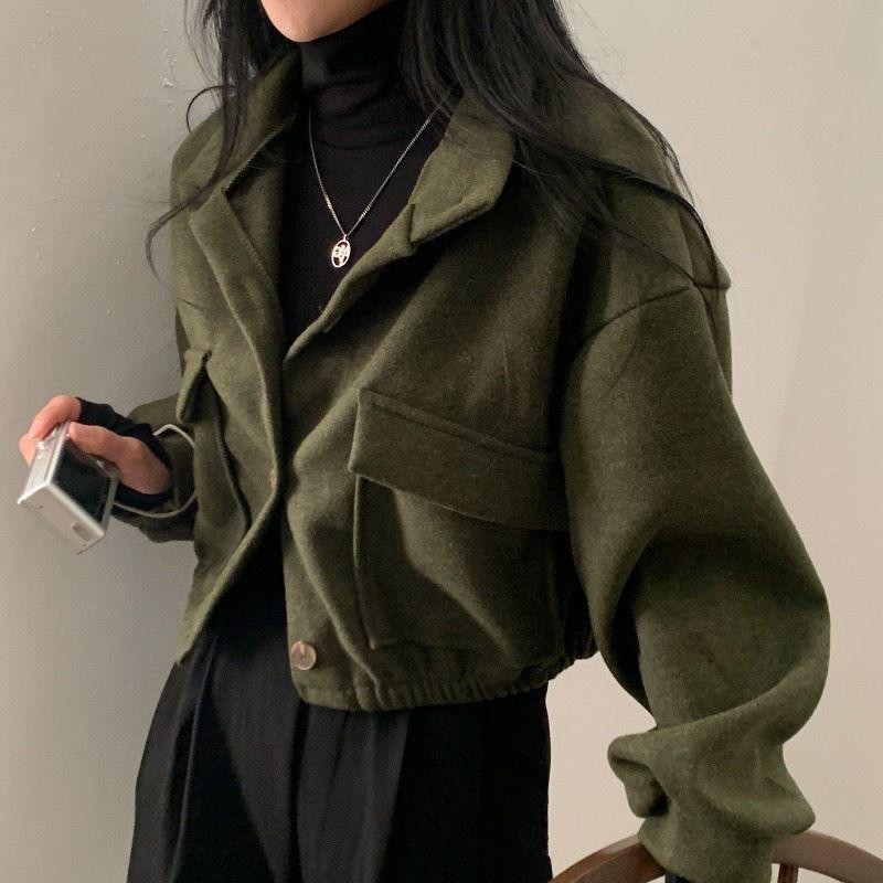 

Korean Style Stand-Up Collar Casual Woolen Coat for Women - Autumn/Winter Collection S for 70-90 jin