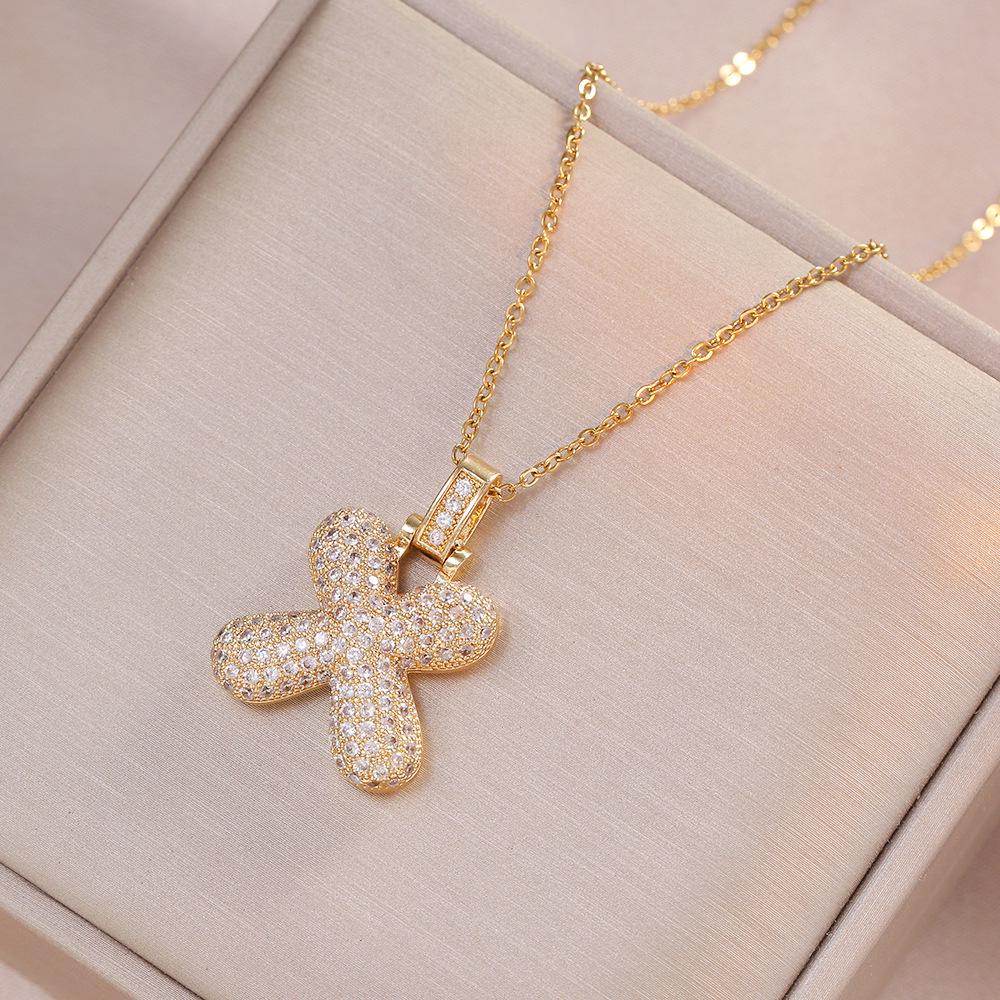 Women's European & American Style Copper Zircon Initial Necklace - Fashionable Clavicle Chain