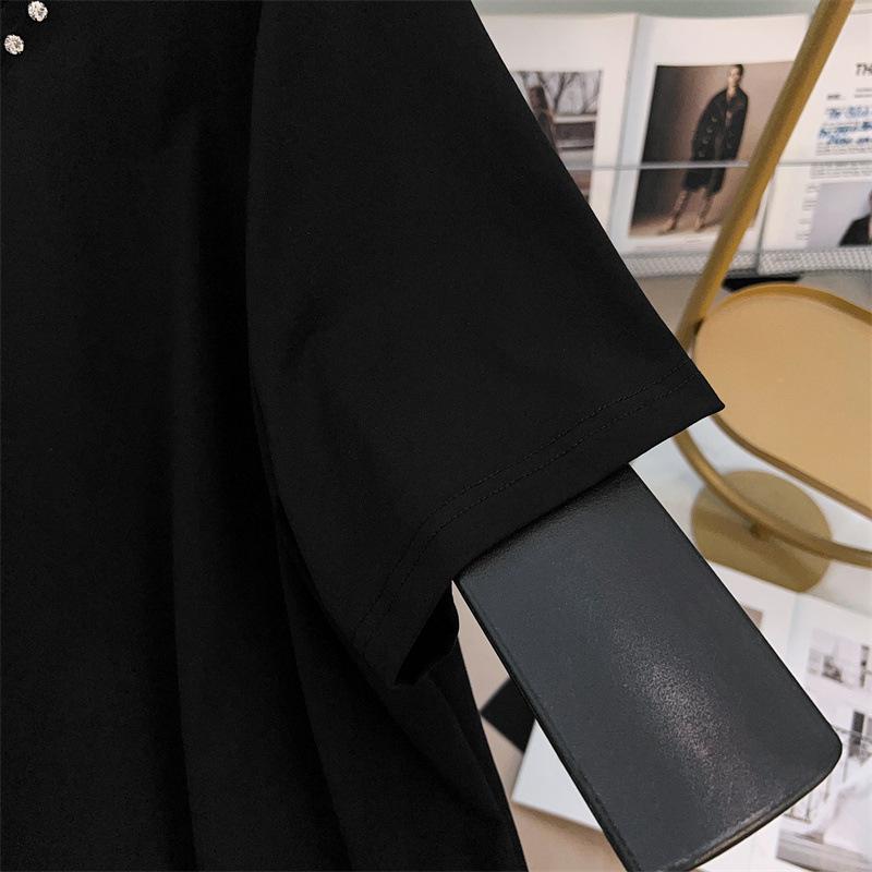 Plus Size V-Neck Mid-Length Loose Short-Sleeve T-Shirt for Women