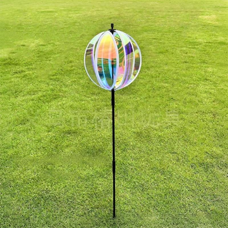 Reflective Ball Wind Spinner Colorful Windmill Sturdy Plastic Art Decor for Balcony Lawn Courtyard Outdoor Decoration